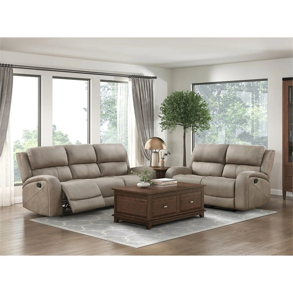 Polished Microfiber Double Reclining Sofa in Brown T3156