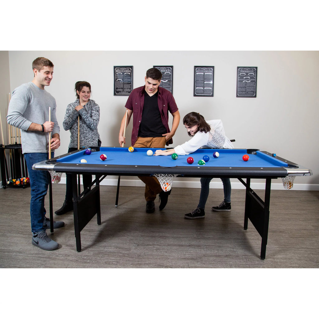 Portable Folding 6 ft. Pool Table, Blue Felt Y255