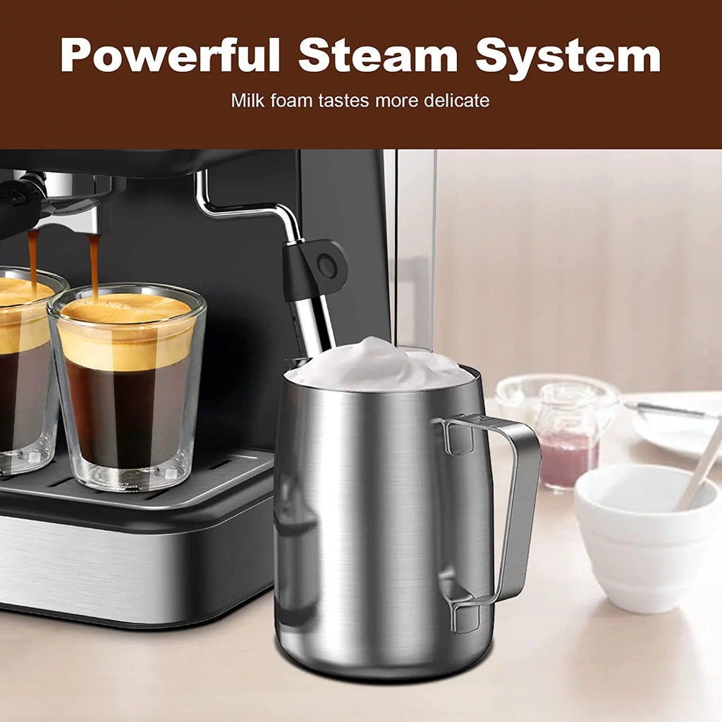 Black 20 Bar Espresso Coffee Machine with Milk Frother Steam Wand, 1.5L Water Tank T9410