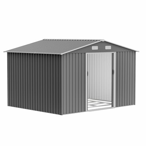 Black Heavy-Duty Outdoor Metal Storage Shed with Floor Base C84299