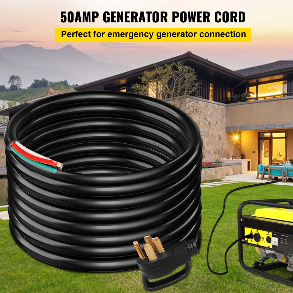 25' 50A RV Power Cord 6/3 + 8/1 AWG NEMA 14-50P to Bare Wire L771842