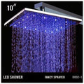 10 inch Ceiling Mount Square Rainfall LED Shower Head Stainless Steel with Chrome Finish M3509