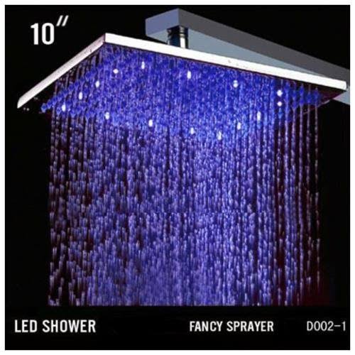 10 inch Ceiling Mount Square Rainfall LED Shower Head Stainless Steel with Chrome Finish M3509