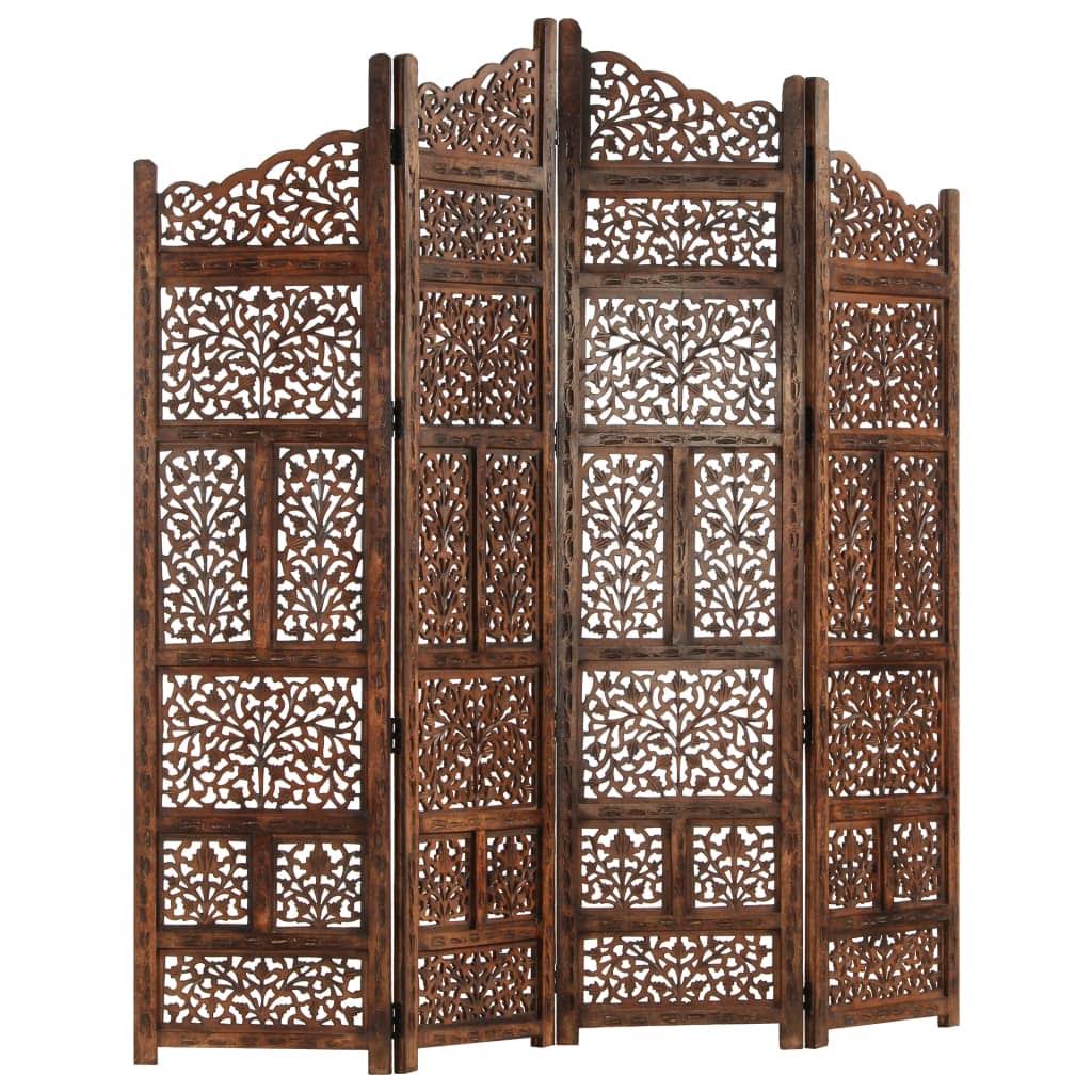 Hand Carved 4-Panel Room Divider Solid Mango Wood E860