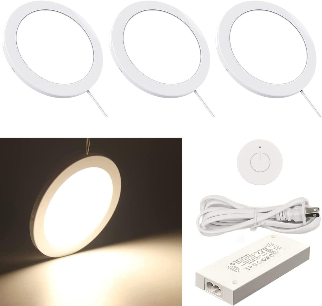Round Black 4000K 3PCS Under Cabinet Puck Light with Wireless Dimmer Switch Z1323