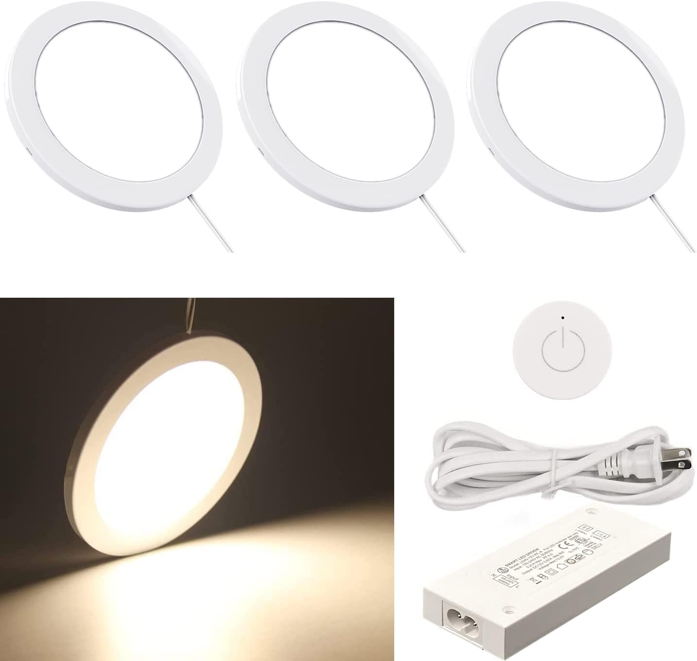 Round Black 4000K 3PCS Under Cabinet Puck Light with Wireless Dimmer Switch Z1323