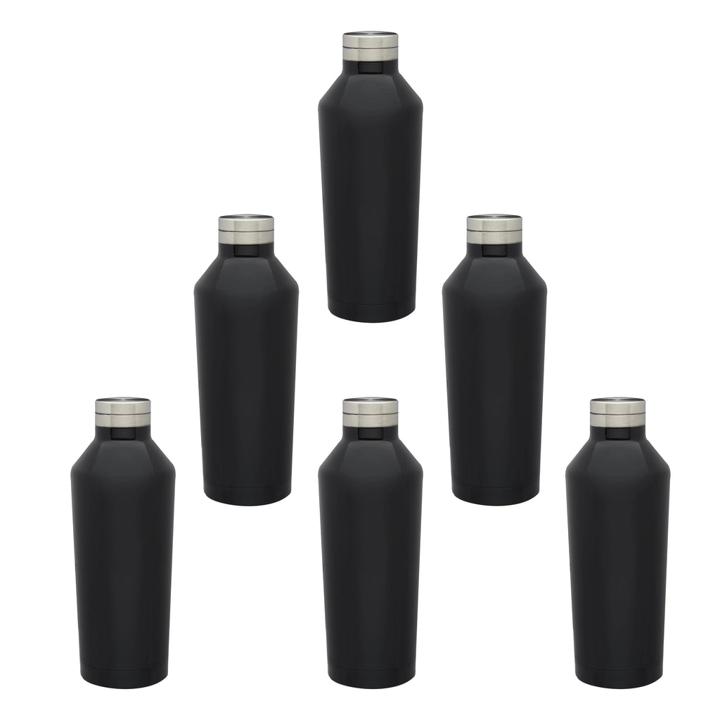 Black Stainless Steel Water Bottles 17 oz Set of 6 Double Wall B614