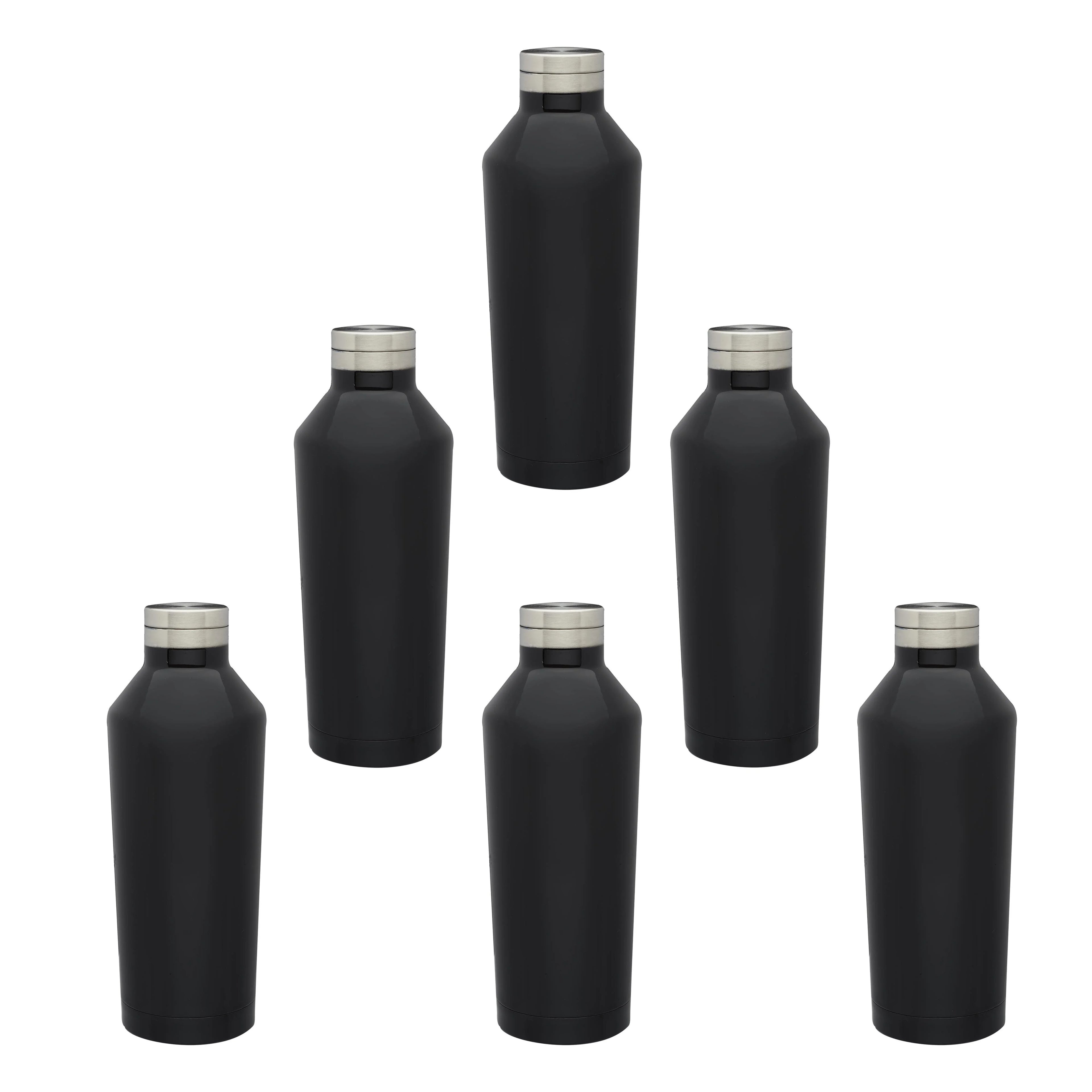 Black Stainless Steel Water Bottles 17 oz Set of 6 Double Wall B614