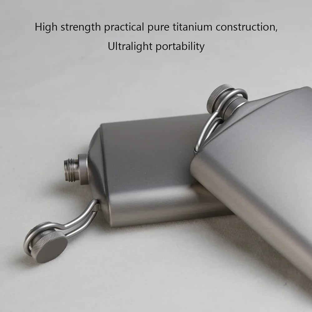 Titanium Flask Hip Flagon with Screw Clip Ultralight Flat Bottle with Ti Funnel K8643