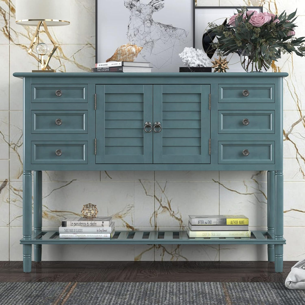 Light Green 6 Drawers Sideboard Console Table with Cabinet and Bottom Shelf S7722