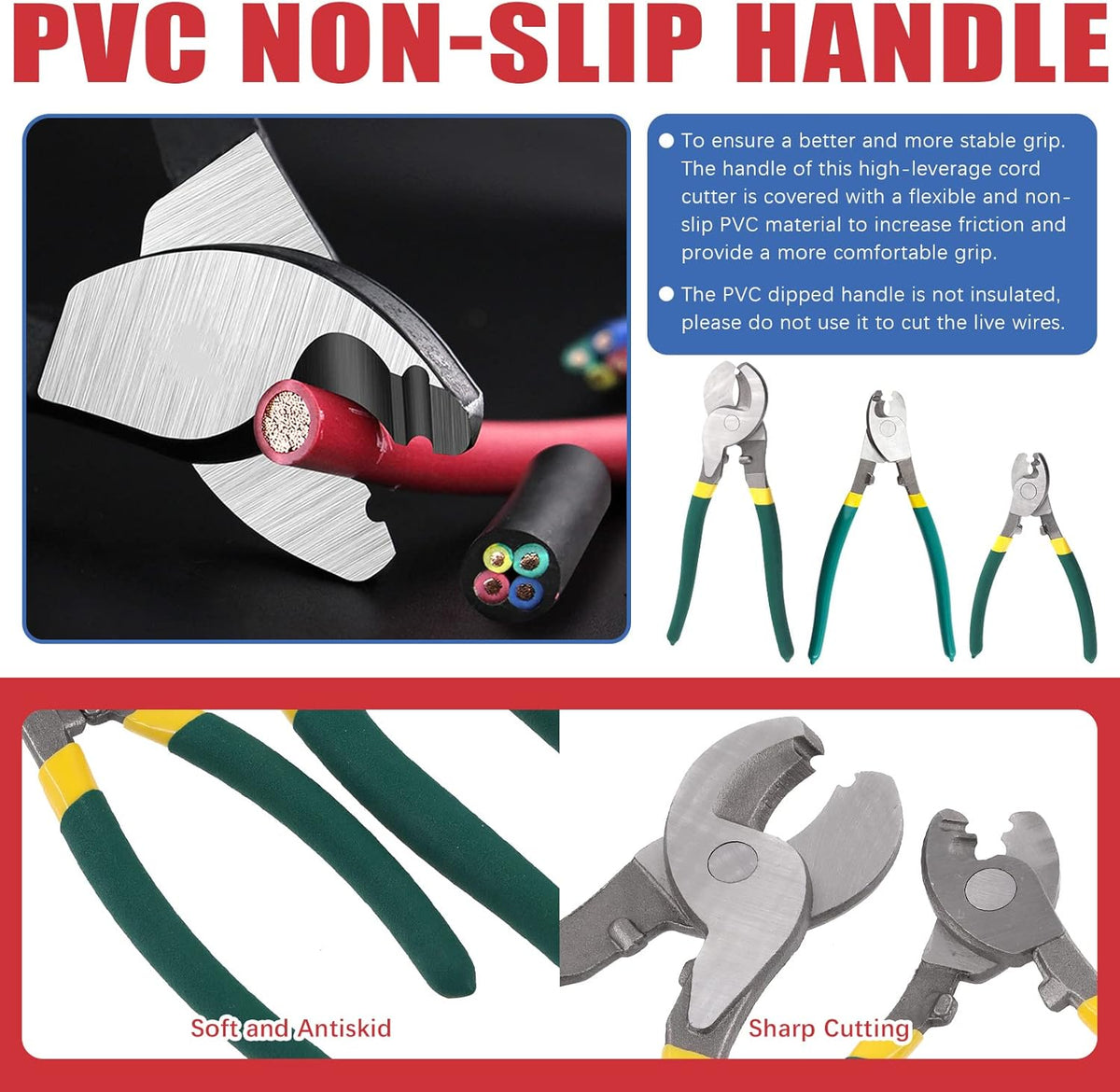 4Pcs 6 8 10 Inch Stainless Steel Cable Cutters with Storage Pouch K388