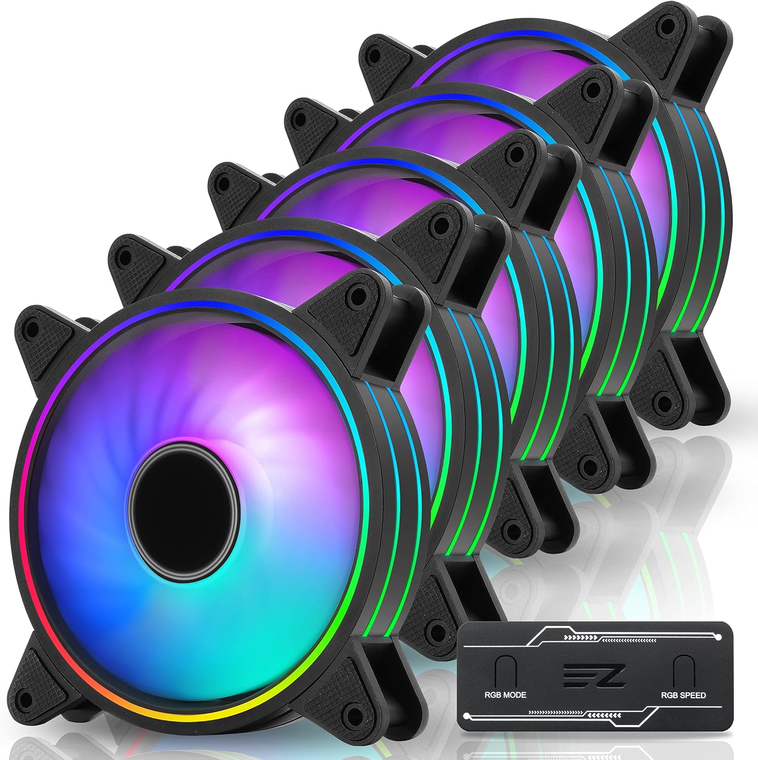 5 Pack 120mm RGB PWM Case Fan with Fan Hub U3826