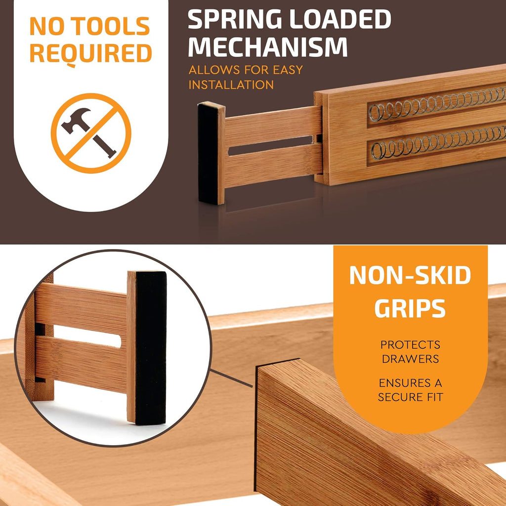 Natural Bamboo 2-Pack Expandable Drawer Divider Organizers E597