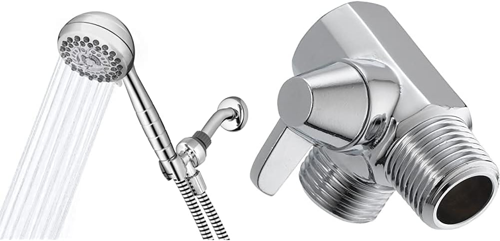 Chrome Hand Held Shower Head with 7 Spray Settings and 5' Hose, Chrome Shower Arm Diverter Pack of 2 Z6183