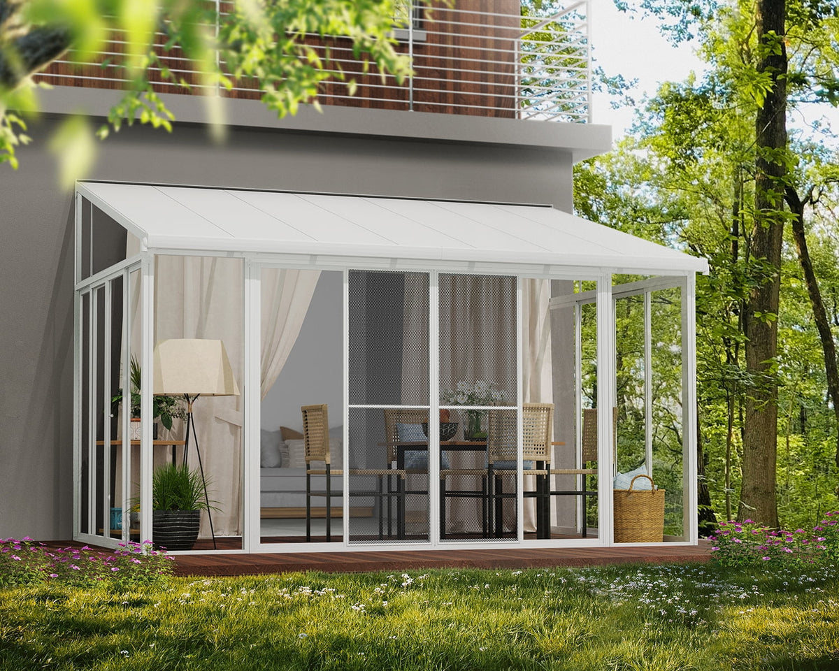 White Patio Enclosure with Screen Doors C542952