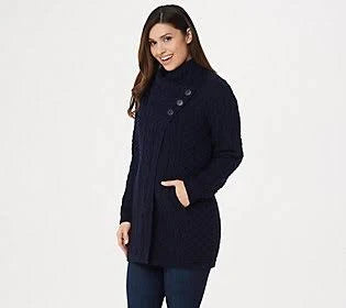Navy Merino Wool Long Cardigan E45122