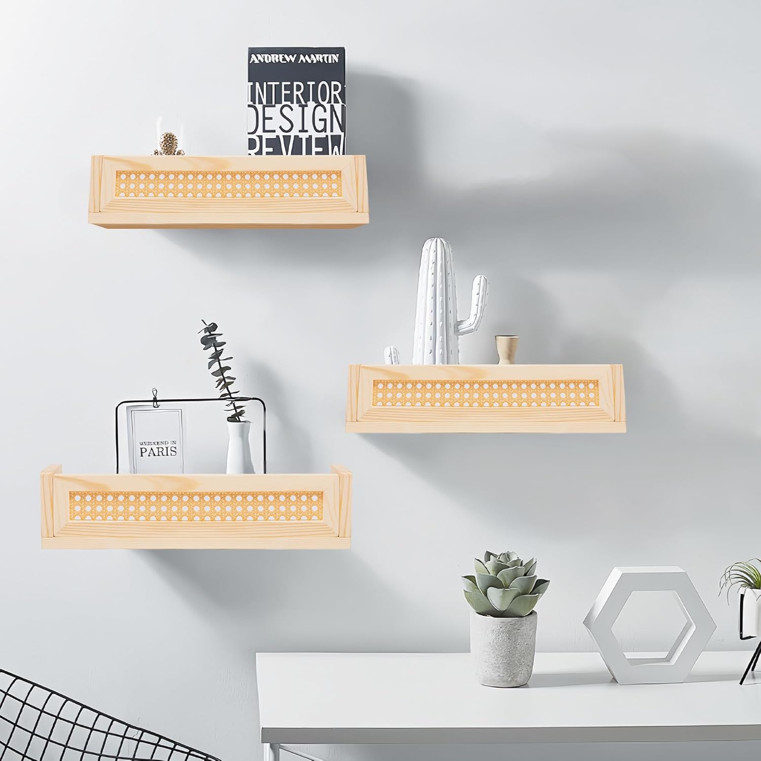 16" Rattan Shelf Set of 3 O269098