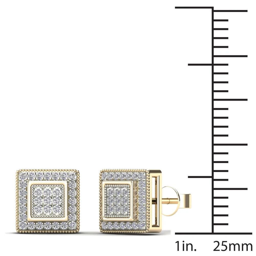 14K Yellow Gold Diamond Square Stud Earrings K536