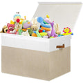 Extra Large Toy Storage Box with Lid, Beige and White U345