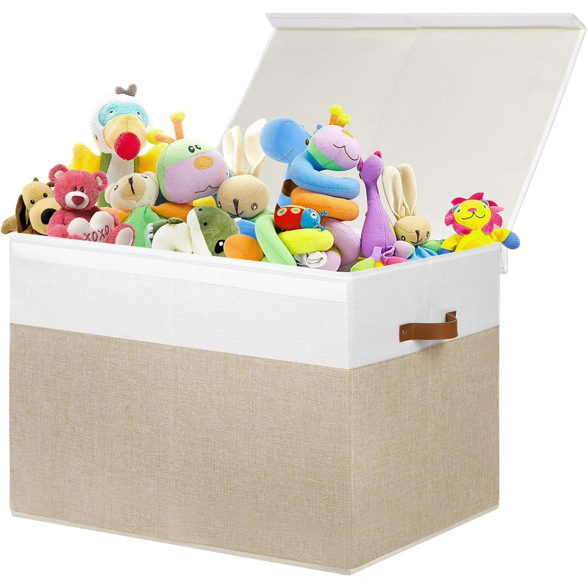 Extra Large Toy Storage Box with Lid, Beige and White U345
