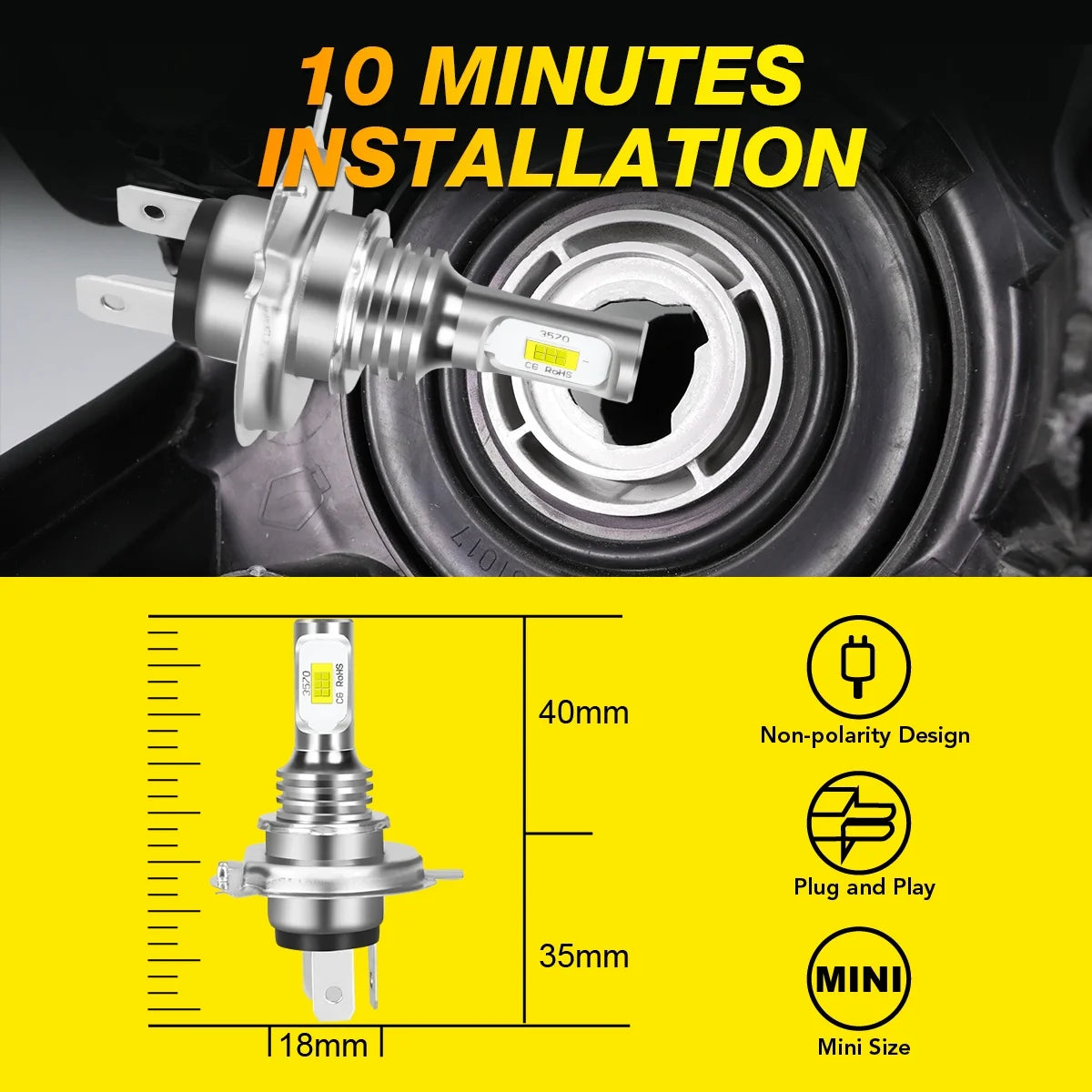 H4 High&Low Beam H11 Fog Light LED Headlight Bulb 6000K White 4x Z768609