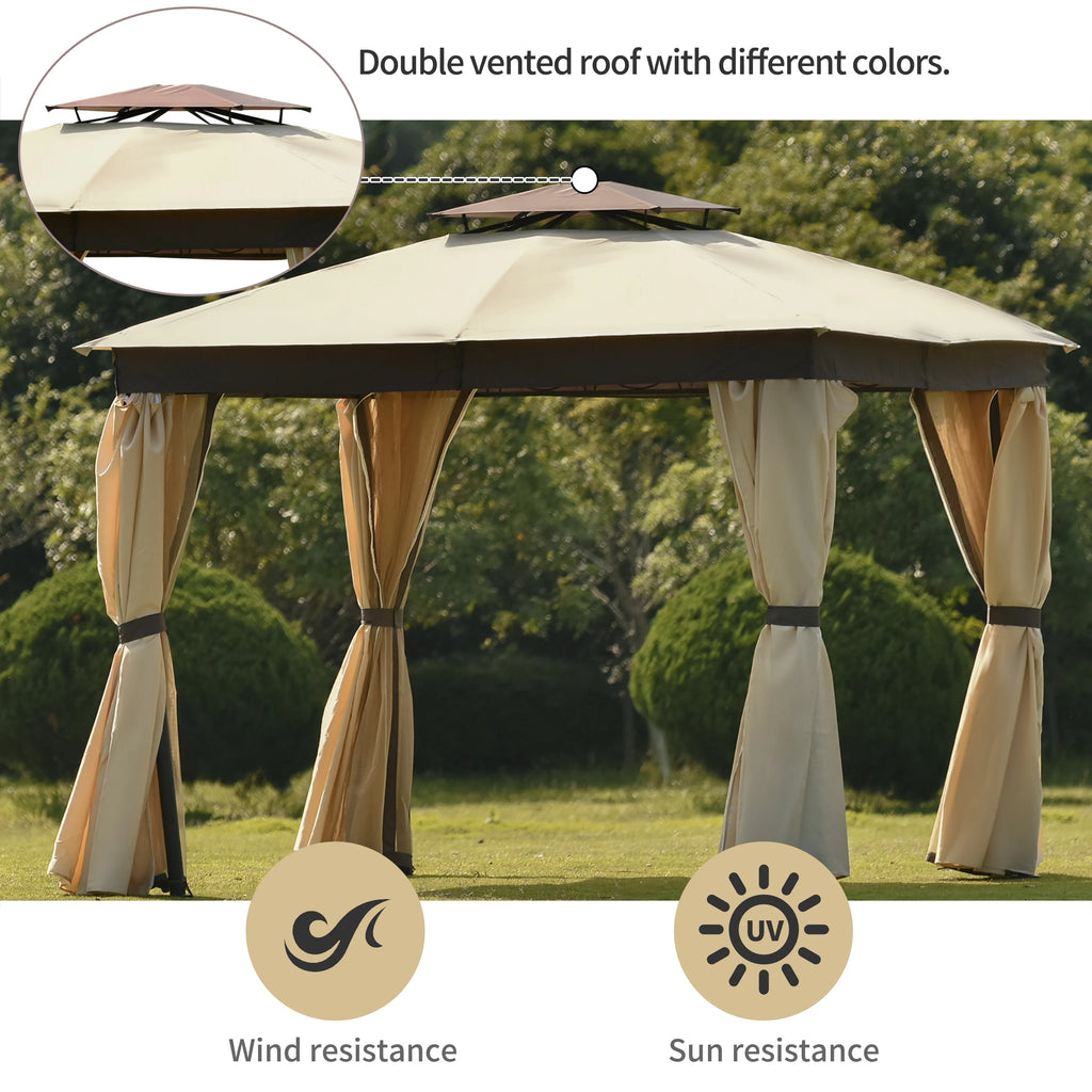 10' X 10' Outdoor Gazebo Tent with Metal Frame, khaki X652053