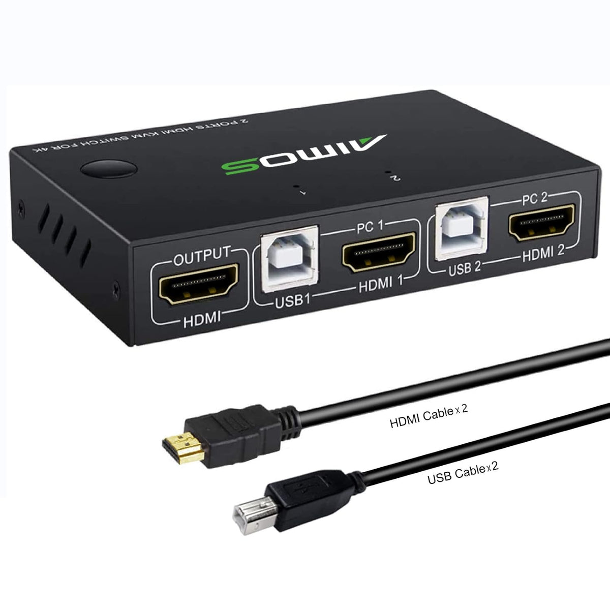 KVM Switch HDMI 2 Port 4K@30Hz with 2 HDMI Cable and 2 USB Cable A83338