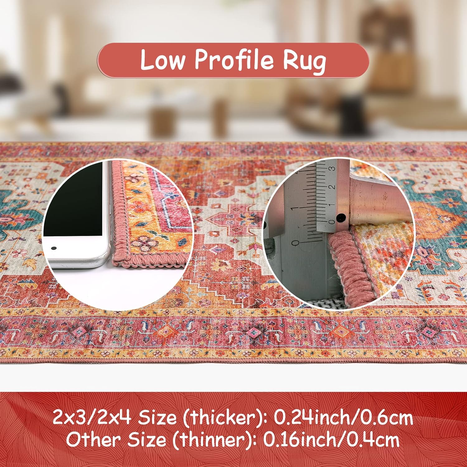 Ultra-Thin Washable Runner Rug - 2x7 Pink Non Skid Low Pile V9938