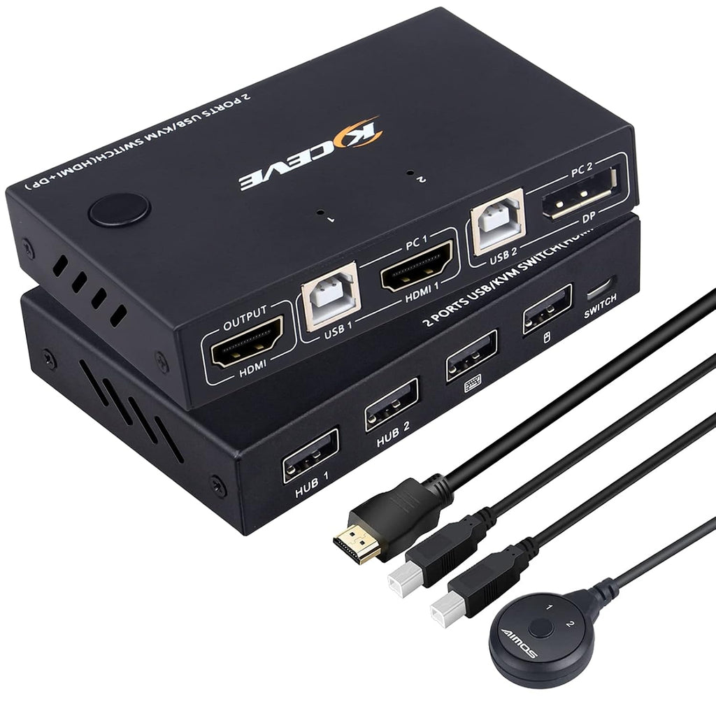 KVM Switch HDMI 2 Port 4K@30Hz with 2 HDMI Cable and 2 USB Cable A83338