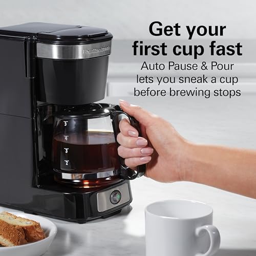 5 Cup Drip Coffee Maker with Glass Carafe, Black & Stainless Steel O87000