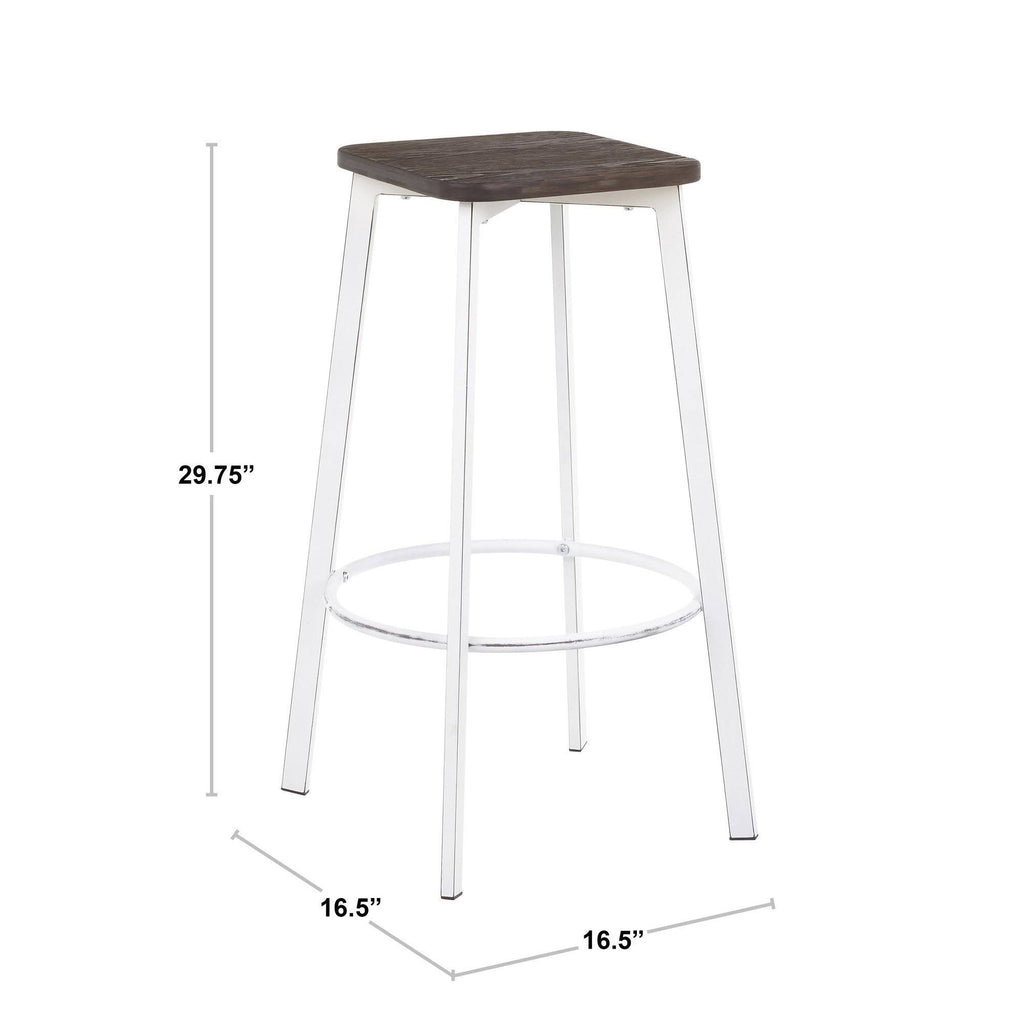 Vintage White Metal and Espresso Bamboo Square Barstool Set of 2 Q135