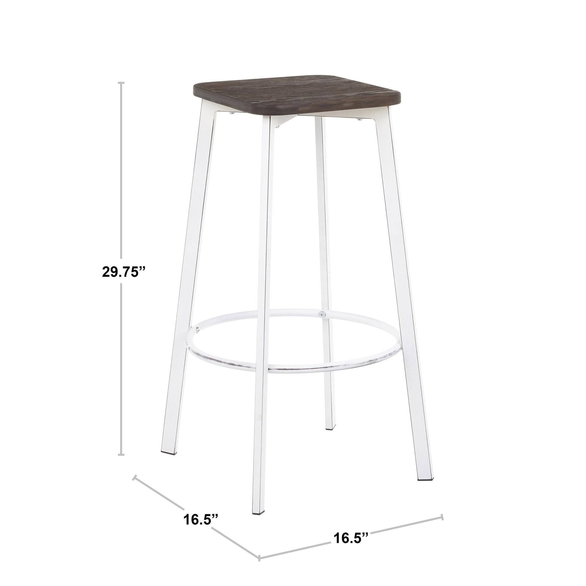 Vintage White Metal and Espresso Bamboo Square Barstool Set of 2 Q135