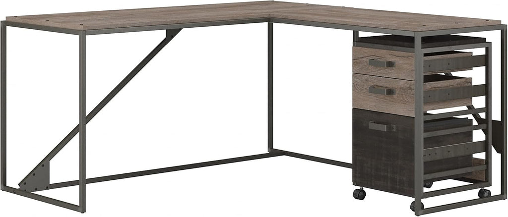 Rustic Gray L Shaped Desk with 3 Drawer Mobile File Cabinet V9260