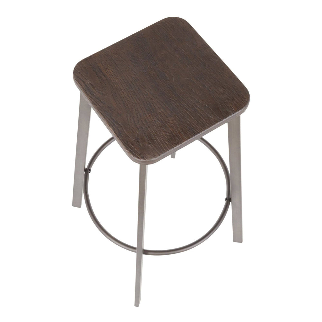 Vintage White Metal and Espresso Bamboo Square Barstool Set of 2 Q135