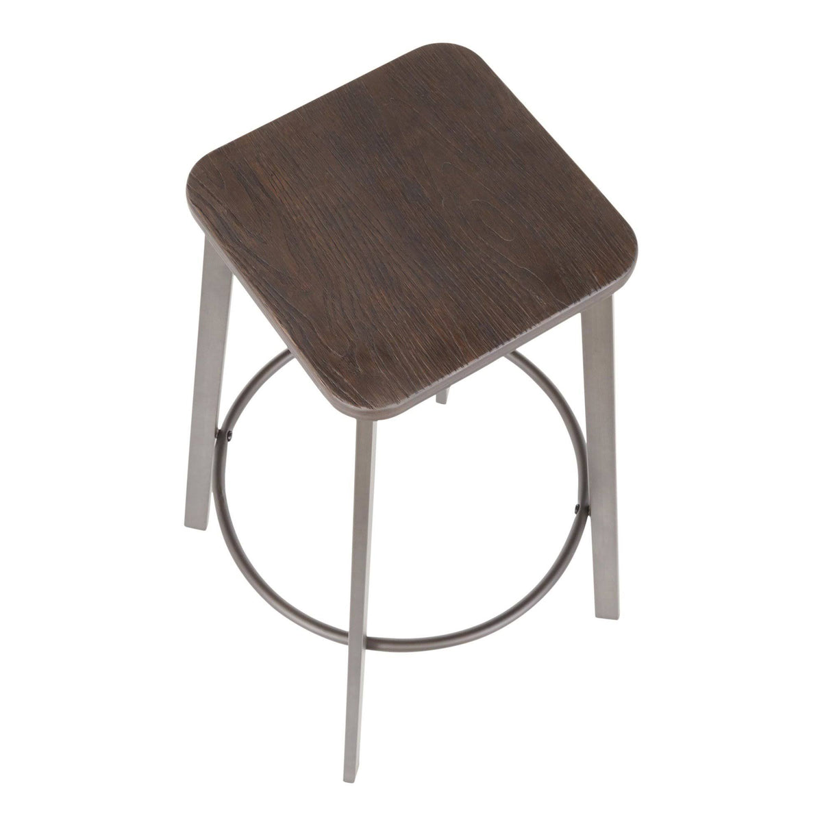 Vintage White Metal and Espresso Bamboo Square Barstool Set of 2 Q135