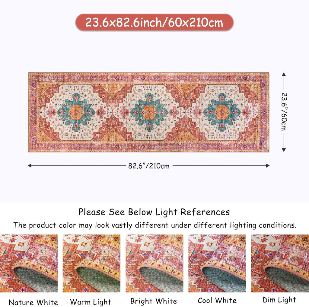 Ultra-Thin Washable Runner Rug - 2x7 Pink Non Skid Low Pile V9938