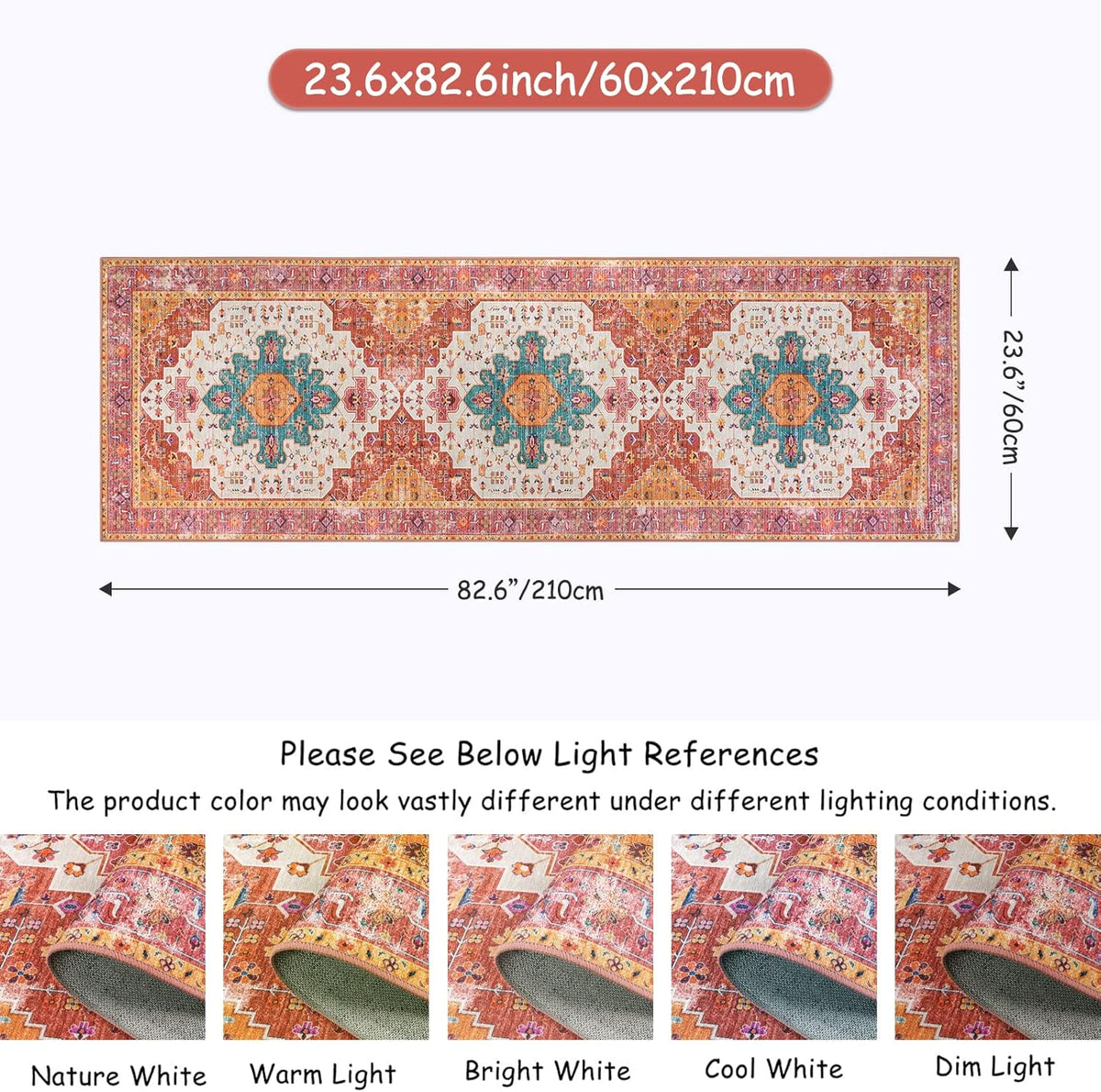 Ultra-Thin Washable Runner Rug - 2x7 Pink Non Skid Low Pile V9938