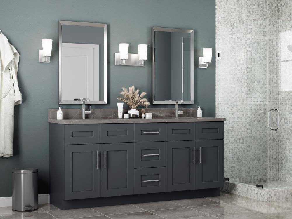 Onyx Gray Shaker Assembled Plywood Stock Base Drawer Kitchen Cabinet T505106