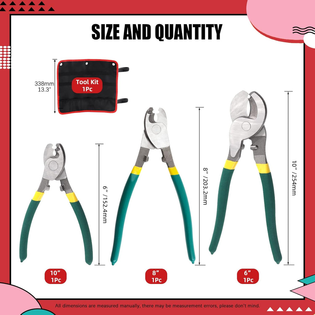 4Pcs 6 8 10 Inch Stainless Steel Cable Cutters with Storage Pouch K388