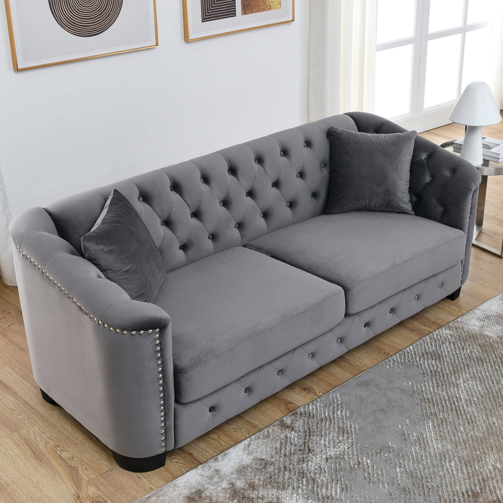 Grey Velvet 3-Seater Chesterfield Sofa F2005