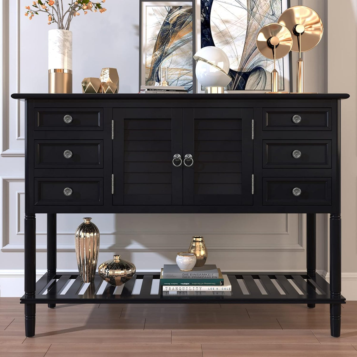 Light Green 6 Drawers Sideboard Console Table with Cabinet and Bottom Shelf S7722