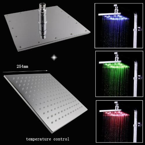 10 inch Ceiling Mount Square Rainfall LED Shower Head Stainless Steel with Chrome Finish M3509