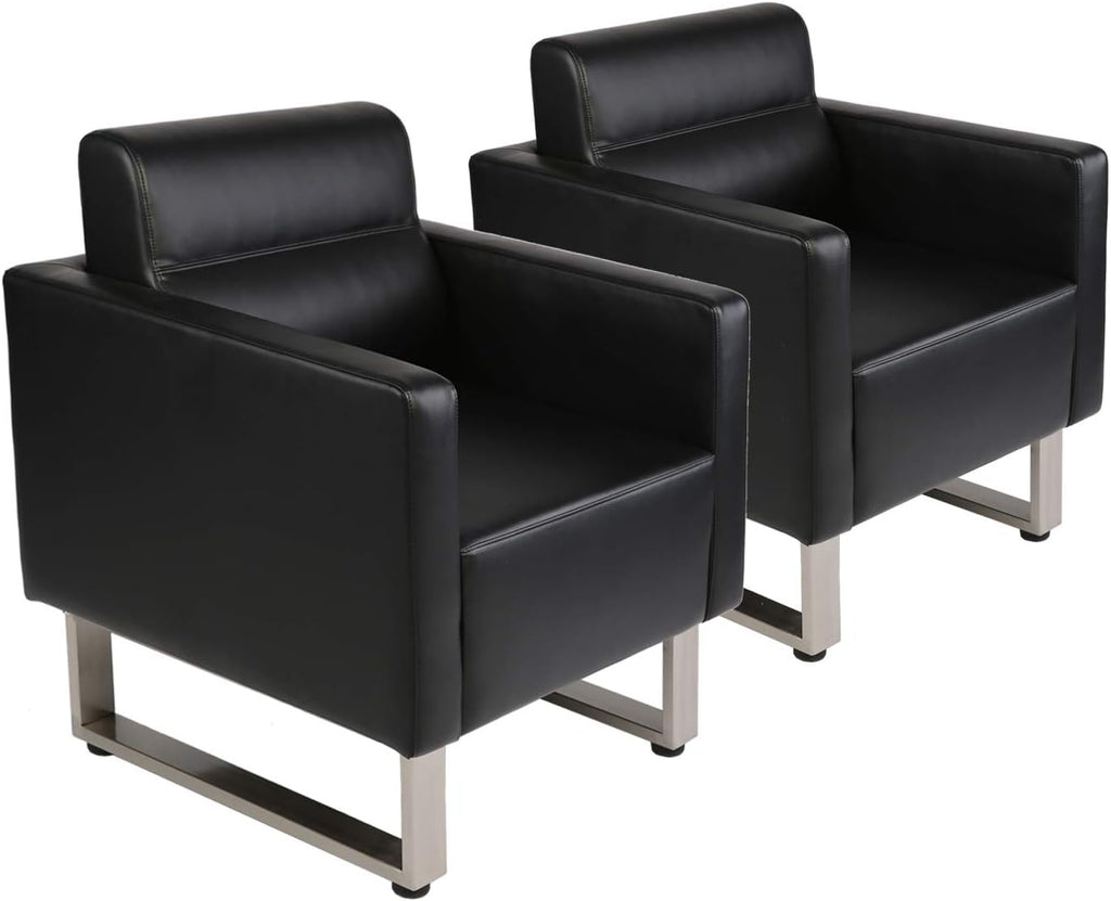 Black Leather Club Chair with Cushion P1974