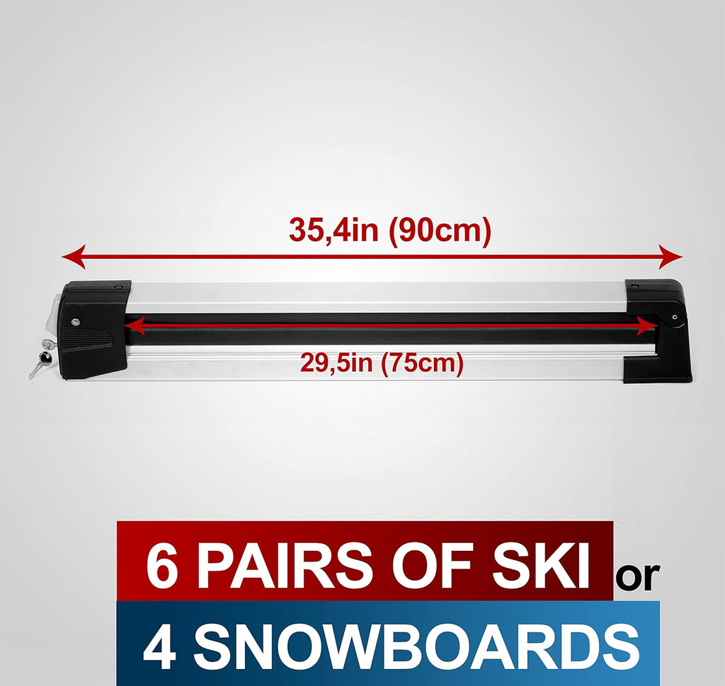 Universal Ski & Snowboard Car Rack with Anti-Theft Lock, 35 Fits Up to 6 Pairs of Skis or 4 Snowboards C127