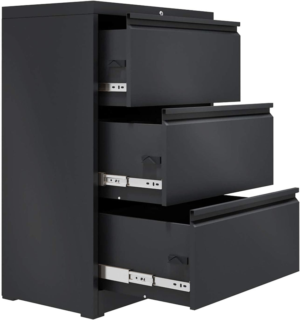 Black 3 Drawer Metal Lateral File Cabinet F763