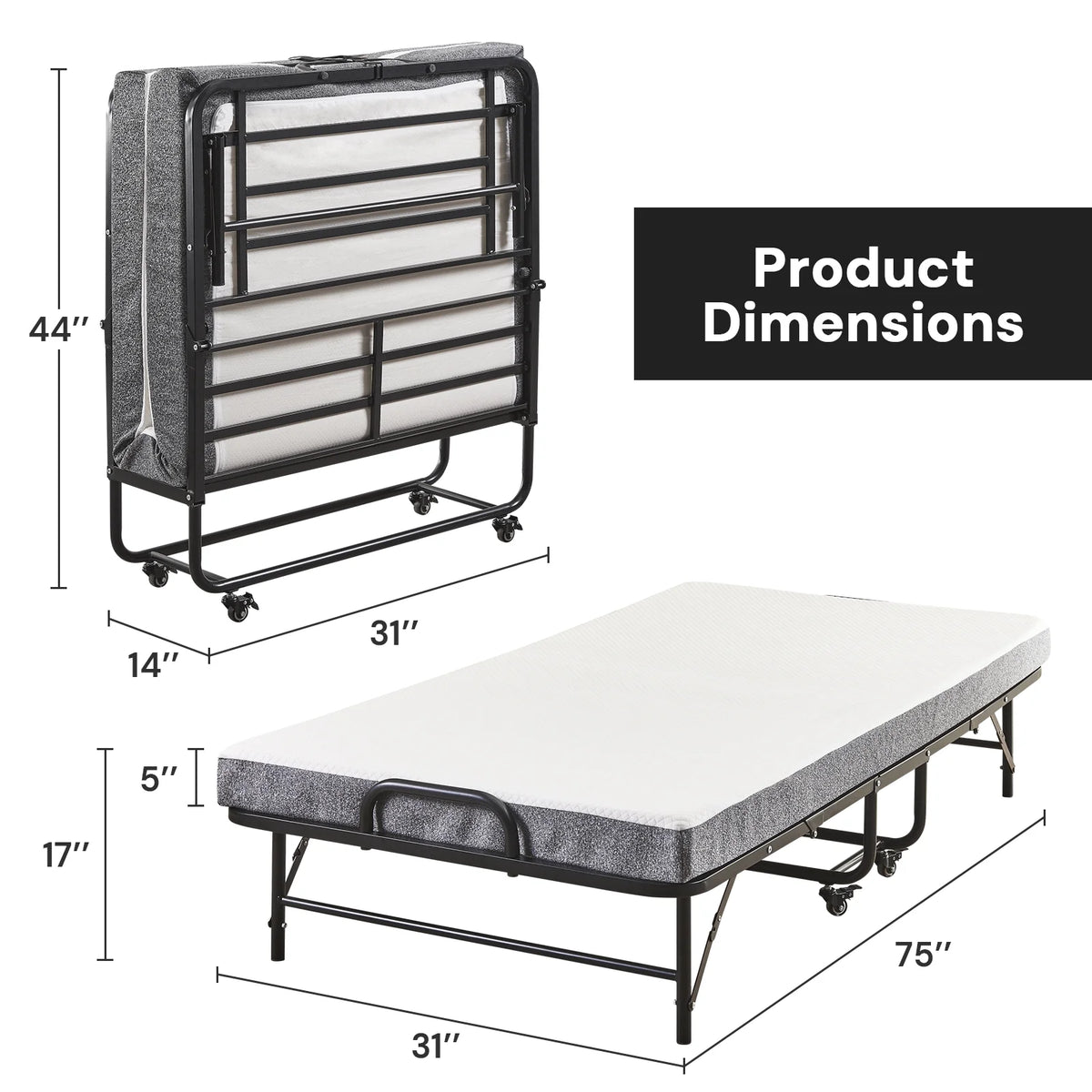 Folding Bed with 5" Memory Foam Mattress, Metal Frame R82142