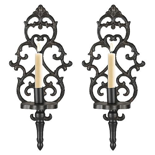 Black Antique Metal Wall Candle Sconce Holder Set of 2 A9780