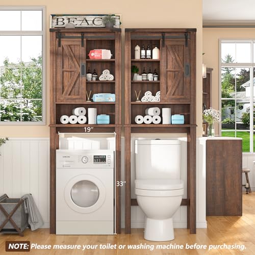 68" Tall Over The Toilet Storage Cabinet with Sliding Barn Door and Adjustable Shelves A469