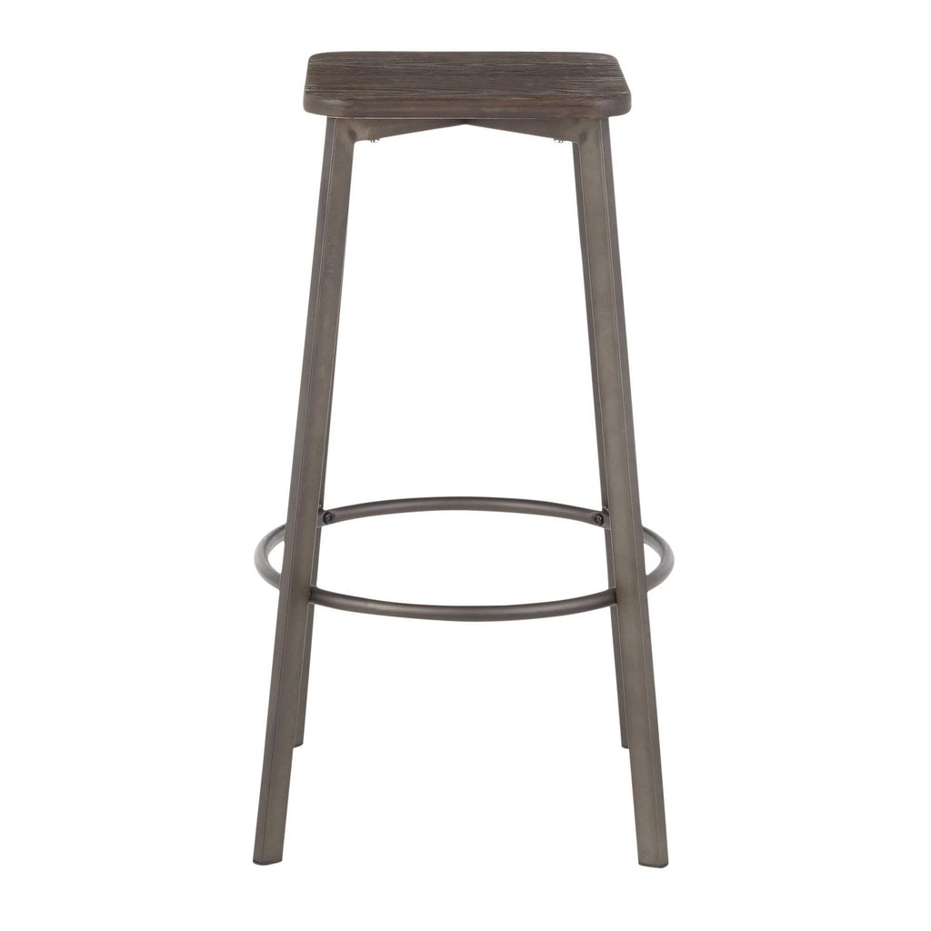 Vintage White Metal and Espresso Bamboo Square Barstool Set of 2 Q135