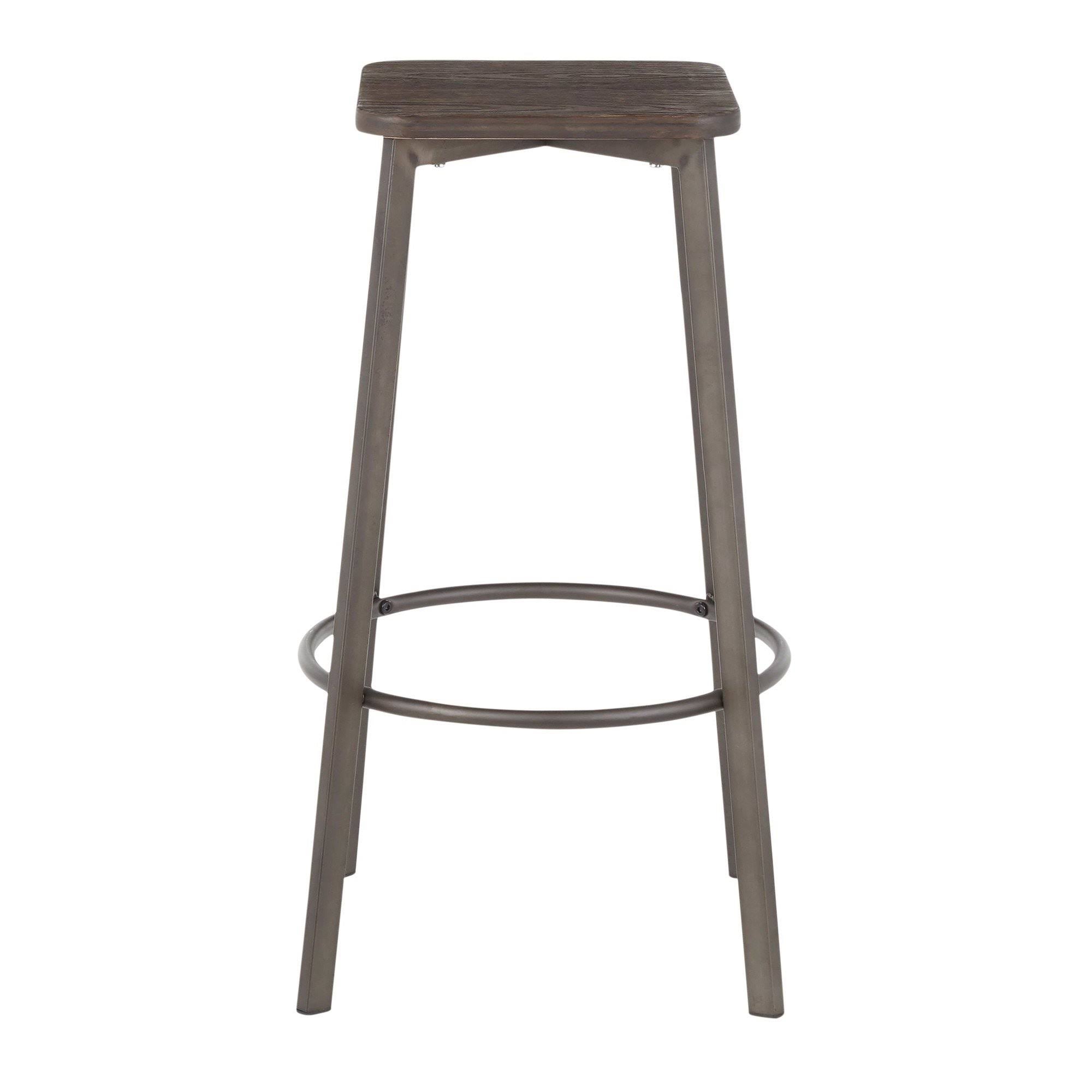 Vintage White Metal and Espresso Bamboo Square Barstool Set of 2 Q135